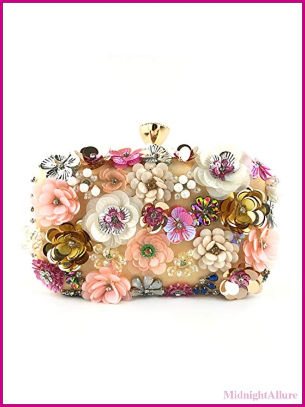 Evening Clutch with Detachable Chain Strap & Wristlet, Floral 3D Embellished